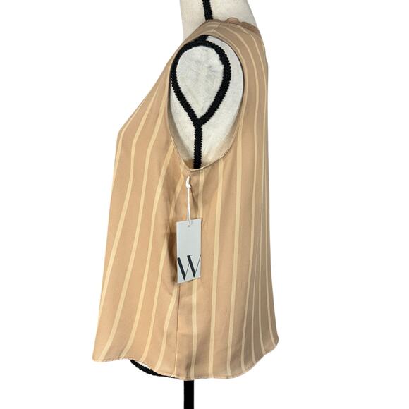 Worthington Small Emile Top Striped Sleeveless Lightweight V-Neck Semi-Sheer Tan - Picture 4 of 6